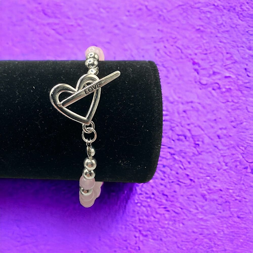 Rose Quarter Heart Love 7.75 Inch Bracelet!